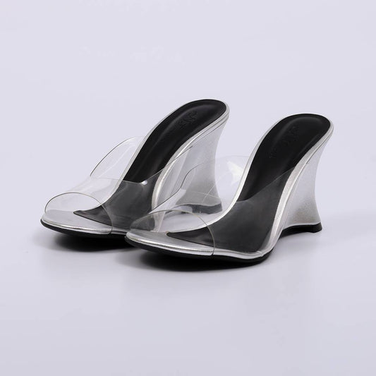 Lola - Tamanco Feminino Salto Anabela Vinil Transparente