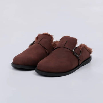 Firenze - Clog Feminino Peluciado Com Fivela Marrom