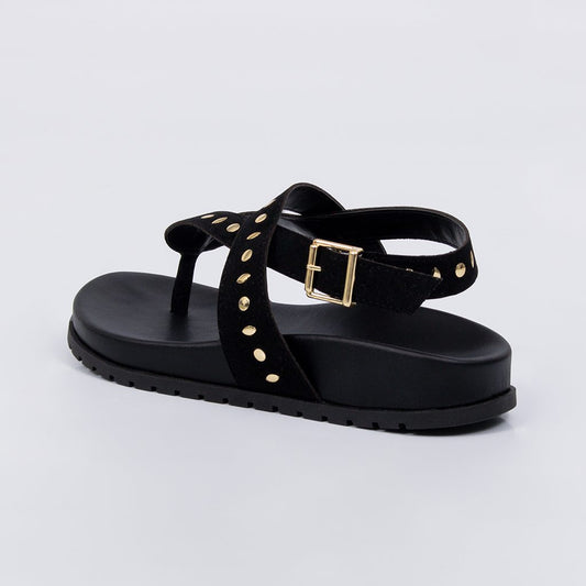 Odara - Sandália Papete Feminina Plataforma Tira Tachas Preto