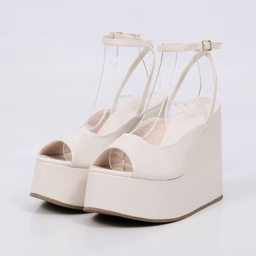 Savanna - Sandália Feminina Anabela Aberta Off-white