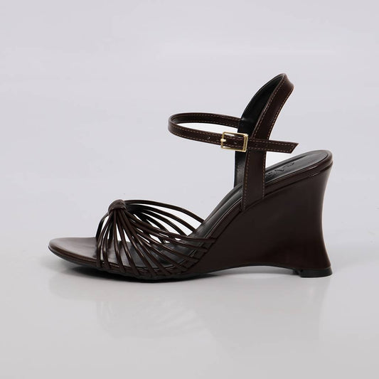 Marina - Sandália Feminina Salto Anabela Tiras Trançadas Marrom Escuro