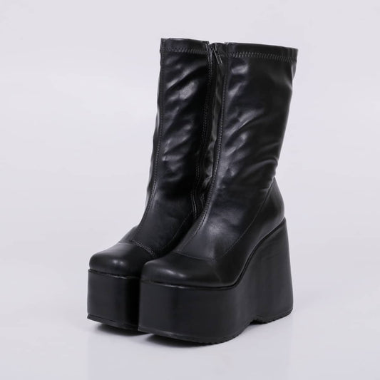 Kimberly - Bota Feminina Plataforma Cano Médio Preto