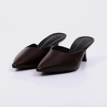 Elíse - Mule Feminino Salto Alto Bico Fino Marrom Escuro