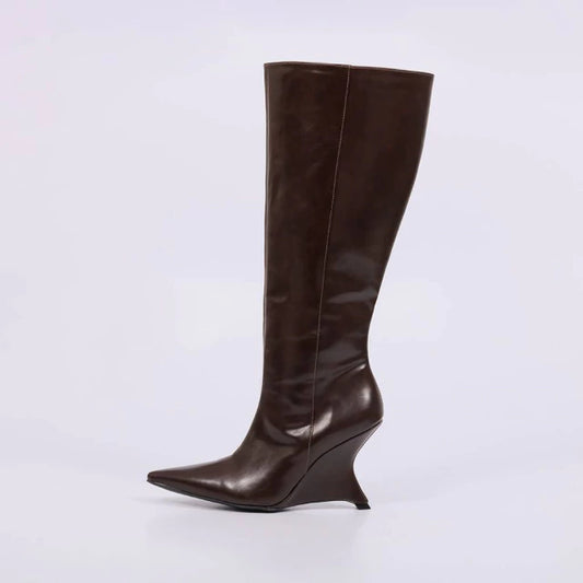 Kiara - Bota Feminina Over The Knee Salto Alto Sarja Marrom Escuro