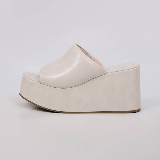 Upper - Tamanco Feminino Plataforma Alta Bico Redondo Off-white
