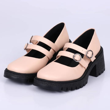 Ramona - Oxford Feminino Tratorado Fivela Salto Médio Nude