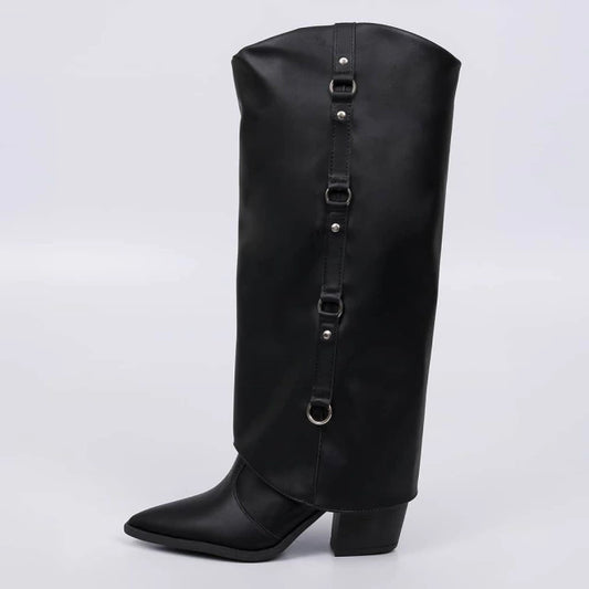 Arizona - Bota Feminina Aplicação Cano Dobrado Preta