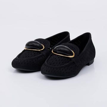 Aspen - Mocassim Feminino Vazado com Aplicação Preto