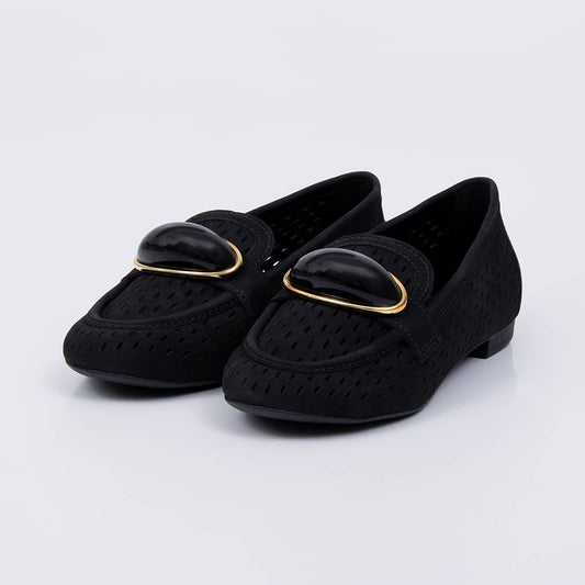 Aspen - Mocassim Feminino Vazado com Aplicação Preto