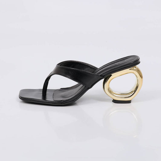Lexa - Tamanco Feminino Salto Redondo Dourado Preto