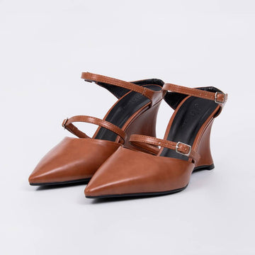 Bruma - Scarpin Feminino Anabela Tiras Fivela Dupla Preto Marrom Caramelo