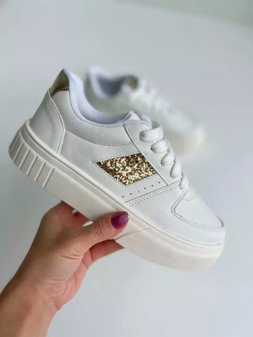 Lucky - Tênis Feminino Casual Brilho Plataforma Branco