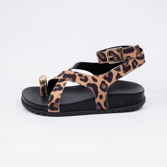 Glam - Sandália Papete Feminina Tiras Médias Aplicação Fivela Onça