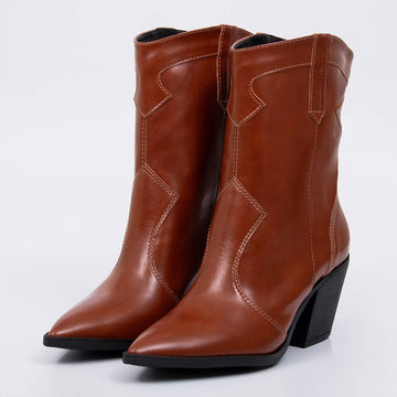 Piton - Bota Feminina Cano Médio Bico Fino Salto Marrom Caramelo