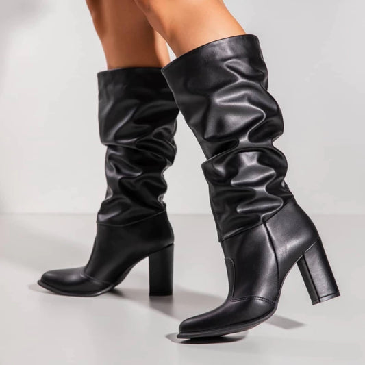Emily - Bota Feminina Slouch Salto Grosso Cano Médio Preta