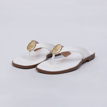 Noronha -  Chinelo Flatform Feminino Aplicação Dourada Branco