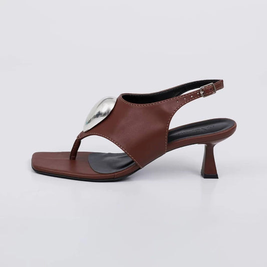 Recife - Tamanco Feminino Bico Quadrado Slingback Marrom