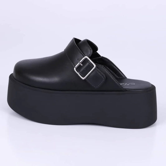 Agnes - Clog Feminino Plataforma Fivela Preto