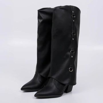 Arizona - Bota Feminina Aplicação Cano Dobrado Preta