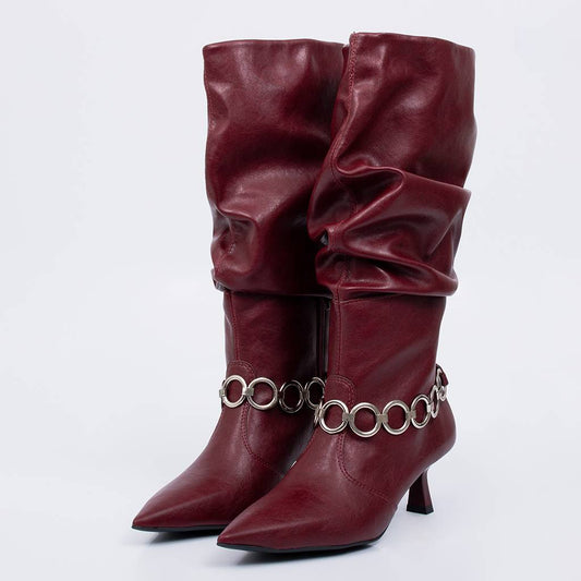 Sierra - Bota Feminina Cano Médio Corrente Salto Fino Vermelho