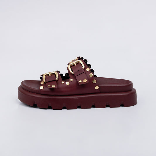 Nolita - Papete Flatform Fivelas e Tachas Douradas Vermelho