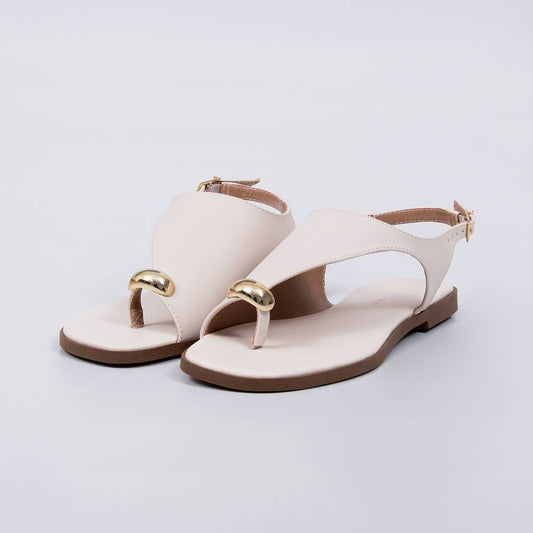 Geórgia - Sandália Feminina Rasteira Aplicação Dourada Off-white