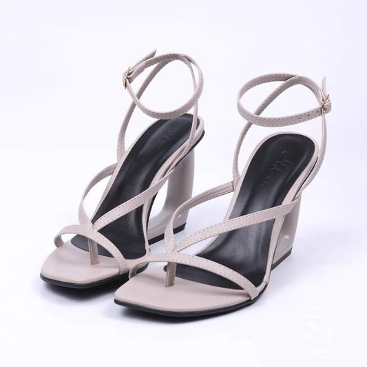 Londres - Sandália Feminina Três Tiras Salto Geométrico Cinza