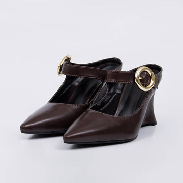 Jolie - Scarpin Feminino Anabela Tira Fivela Redonda Marrom