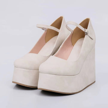 Cairo - Sandália Feminina Anabela Plataforma Fechada Off-white