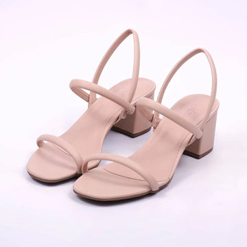 Bless - Sandália Feminina Tira Fina Salto Grosso Amêndoa