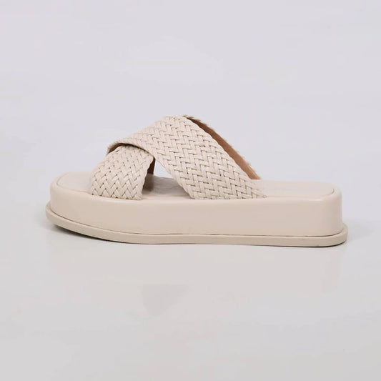 Lais - Flatform Feminina Tiras Trançadas Cruzadas Off-white