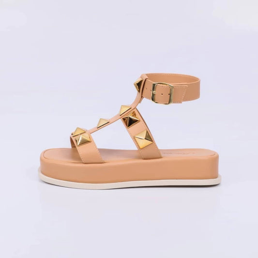 Cloe - Sandália Papete Feminina Flatform Aplicações Nude