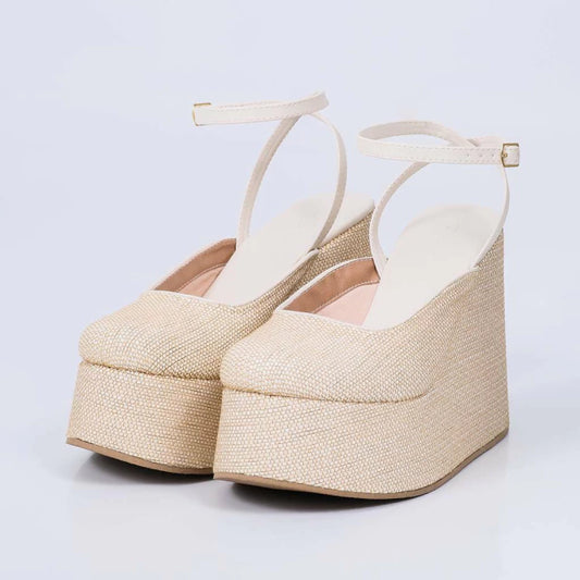 Savanna - Sandália Feminina Anabela Trançado Tira Off-white