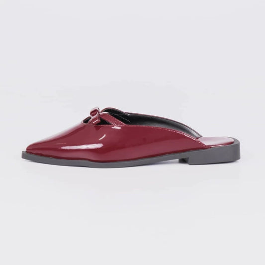 Ana - Mule Feminino Verniz Bico Fino Laço Vermelho Marsala