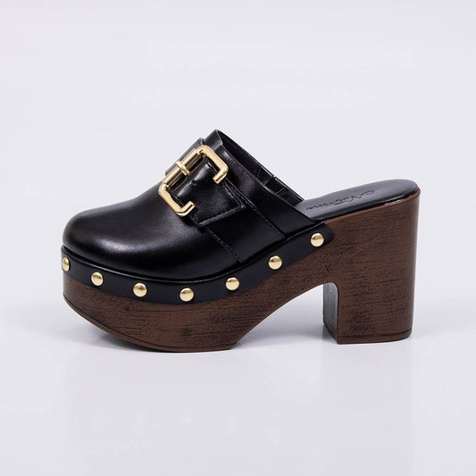 Isis - Tamanco Feminino Plataforma Meia Pata Tachas Preto
