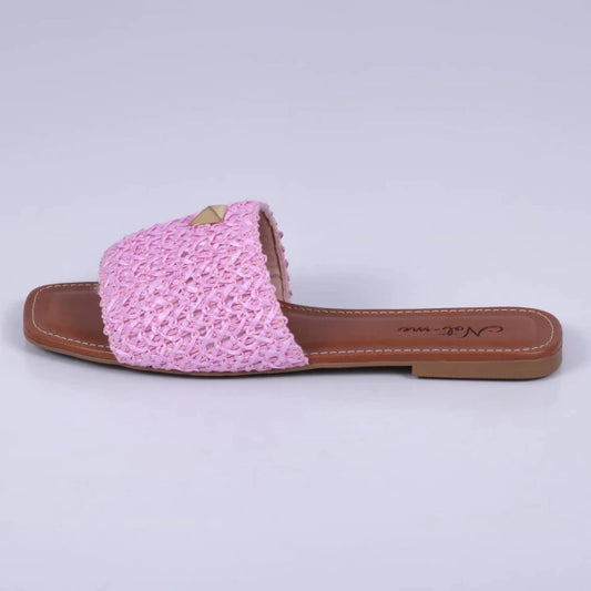 Amalfi - Rasteira Feminina Palha Aplicação Rosa