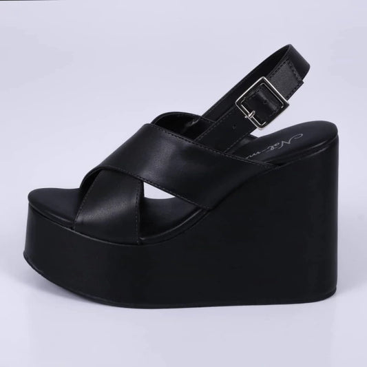 Atlanta - Sandália Feminina Anabela Plataforma Preta