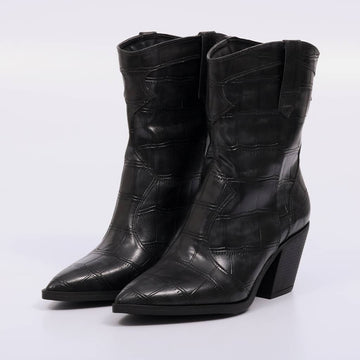 Piton - Bota Feminina Cano Médio Croco Bico Fino Salto Preto