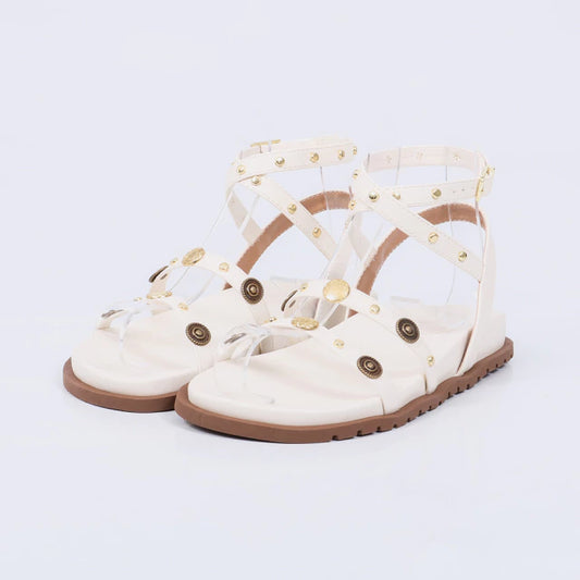 Braga - Sandália Flat Anatômica Feminina Aplicações Off-white