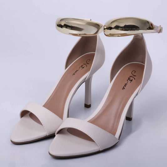 Francis - Sandália Feminina Salto Alto Bico Folha Off-White