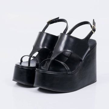 Barcelona - Sandália Feminina Plataforma Anabela Salto Alto Preto