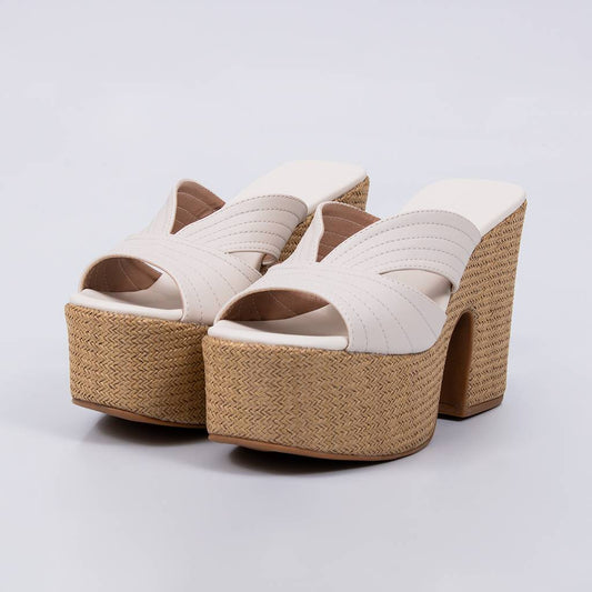 Duna - Tamanco Feminino Meia Pata Palha Tiras Off-white