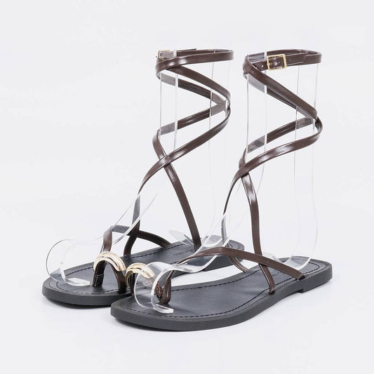 Blair - Sandália Rasteira Feminina Gladiadora Aplicação Marrom