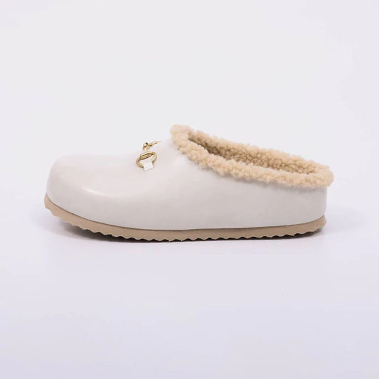 Alaska - Clog Feminino Casual Forrado Com Corrente Off White