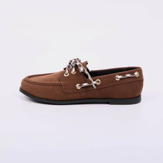 Sara - Mocassim Feminino Flat Amarração Camurça Marrom