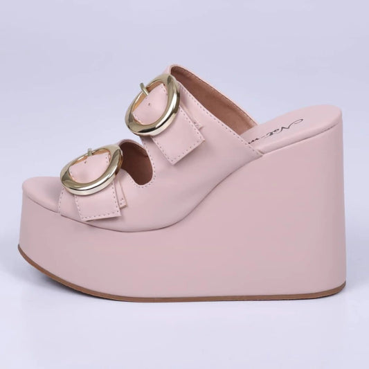 Diana - Tamanco Feminino Anabela Plataforma Fivela Rosa