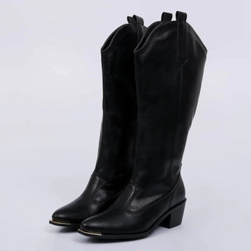 Celine - Bota Feminina Texana Cano Longo Bico Fino Preta