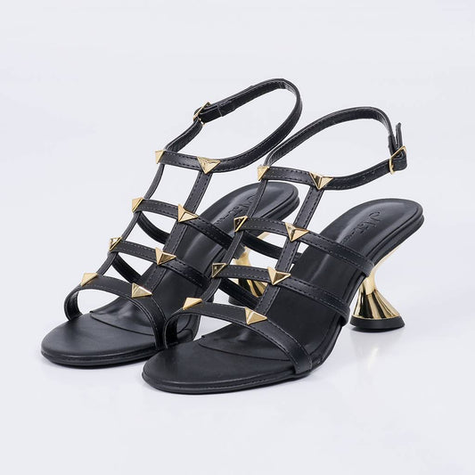 Delfi - Sandália Feminina Fivela Salto Taça Dourado Preto