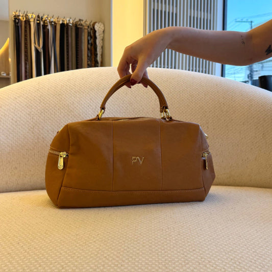 Mia - Bolsa Estruturada Feminina Alça de Mão Bolso Lateral Caramelo