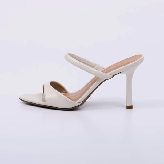 Linnie - Tamanco Feminino Salto Alto Tiras Off-white